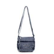 Denim Multi?Pocket Crossbody Shoulder Bag