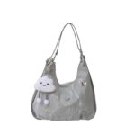 Butterfly Decor Hobo Shoulder Bag with Cloud Plush Charm