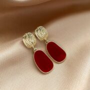 Textured Gold Red Enamel Drop Earrings
