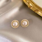 Vintage Round Pearl Halo Stud Earrings