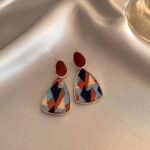 Geometric Print Triangle Drop Dangle Earrings