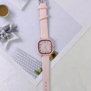 Light Pink Square Analog Leather Strap Watch - Image 2