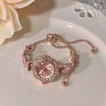 Rose Gold Tone Pink Rhinestone Bracelet Watch For Women
