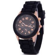 Sporty Analog Watch with Black Silicone Strap