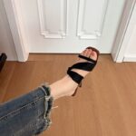 Black Satin Crisscross Strap High Heel Slide Sandals