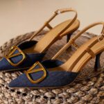 Denim Metal Buckle Pointed Toe Slingback Heels