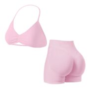 Pink 2-Piece Halter Top & High?Waist Short Set