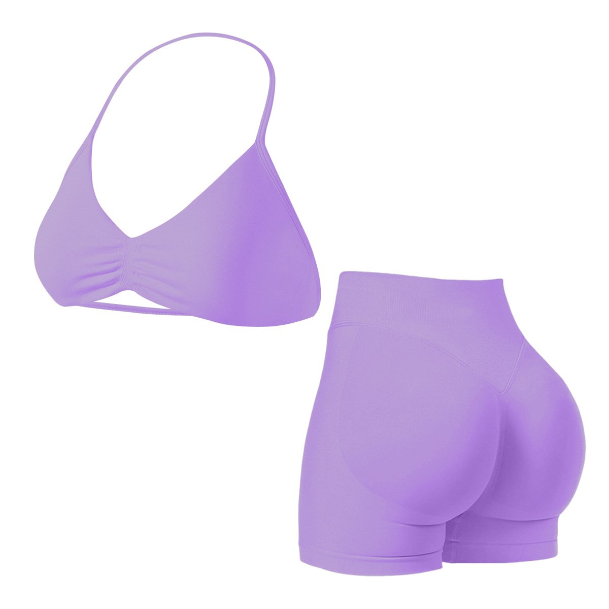 7-6-1.jpg Purple 2-Piece Yoga Set Spaghetti Strap Sports Bra & High Waist Workout Shorts - Image 1