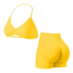 Yellow 2Piece Yoga Sports Bra & High Waist Shorts Set
