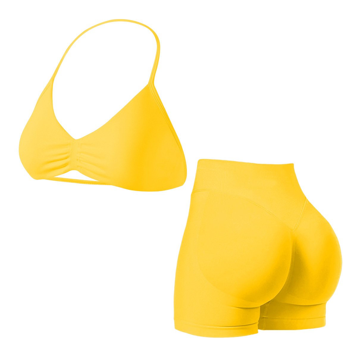 7-9-1.jpg Yellow 2Piece Yoga Sports Bra & High Waist Shorts Set - Image 1